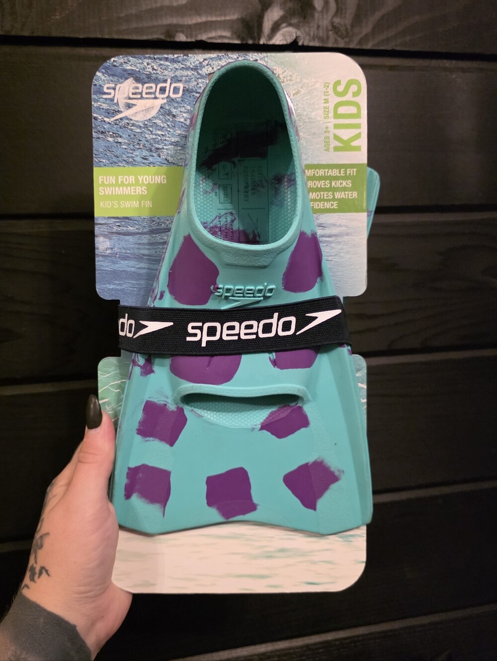 Speedo Kids Water Swim Fin in Teal with Purple Spots Youth Size M (1-2)